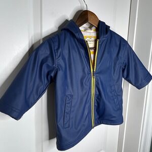 Hatley Navy Blue Yellow Striped Lined Hooded Rain Jacket Kids Size 2‎
